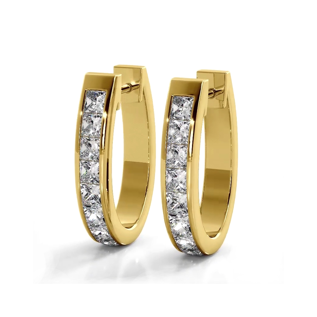 Channel Set 1.0 ctw. Princess Cut Diamond Hoop Earrings-VIRABYANI